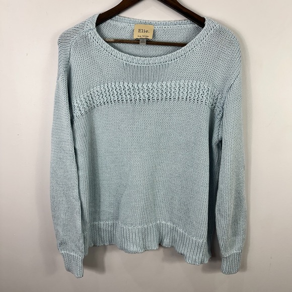 Elie‎ Tahari Sweater Womens L Blue Knit Pullover Minimalist Quiet Luxury Preppy - Picture 1 of 7